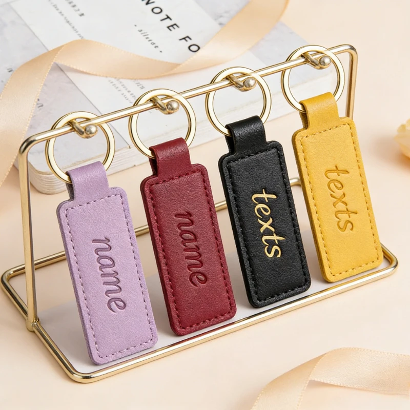 Initial Ring Custom - Personalized Name PU Leather rectangle Keychain