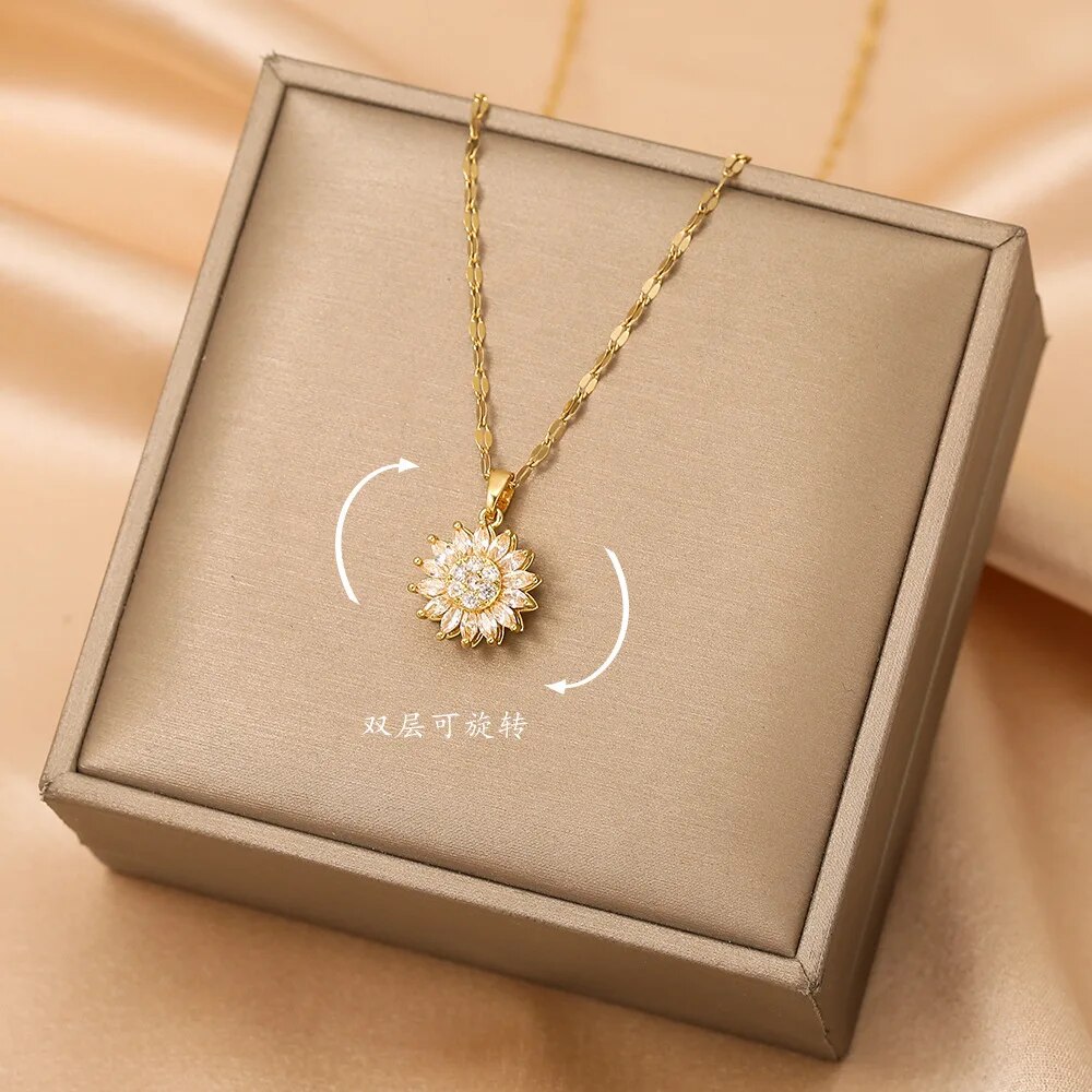 Trendy Rotation Spin Sunflower - Birth Flower Necklace ulasan dan harga