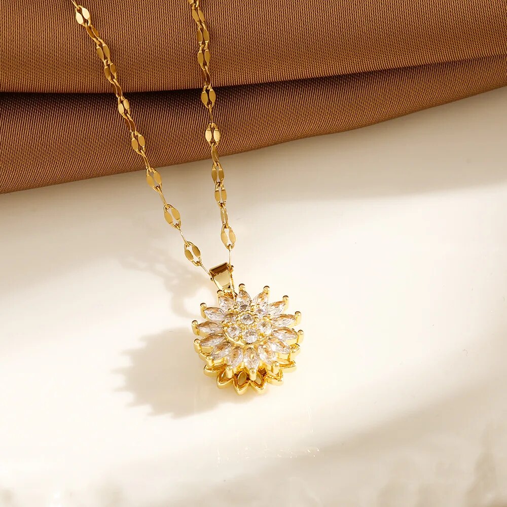 Trendy Rotation Spin Sunflower - Birth Flower Necklace ulasan dan harga